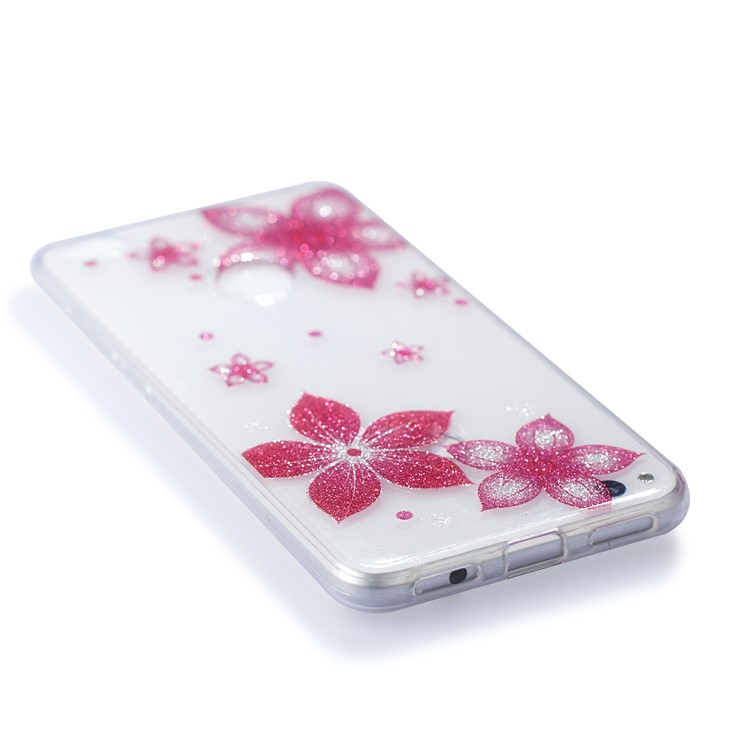 Clear IMD Glitter Powder Patterned TPU Phone Accessory Casing for Huawei P8 Lite (2017) / Honor 8 Lite - Red Flower-5
