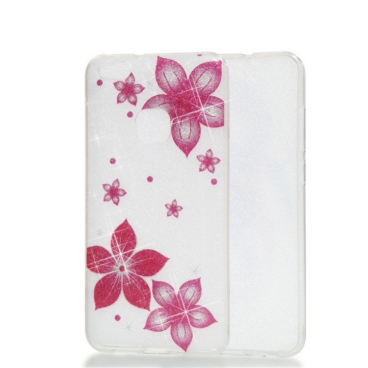 Clear IMD Glitter Powder Patterned TPU Mobile Accessory Case for Huawei P10 Lite - Red Flowers-1