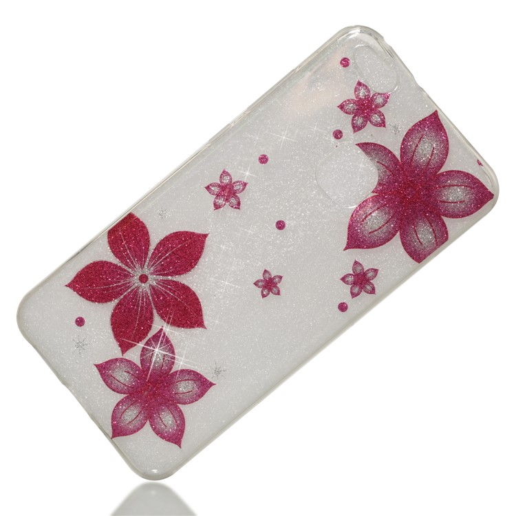 Clear IMD Glitter Powder Patterned TPU Mobile Accessory Case for Huawei P10 Lite - Red Flowers-3