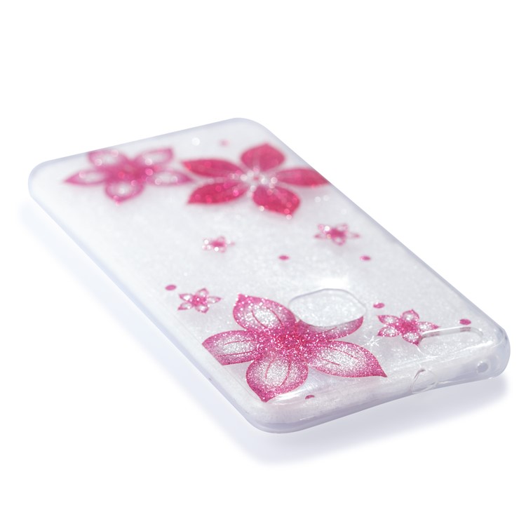 Clear IMD Glitter Powder Patterned TPU Mobile Accessory Case for Huawei P10 Lite - Red Flowers-5