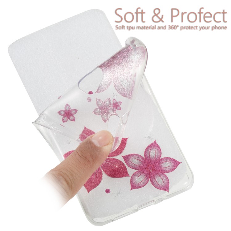 Clear IMD Glitter Powder Patterned TPU Mobile Accessory Case for Huawei P10 Lite - Red Flowers-6