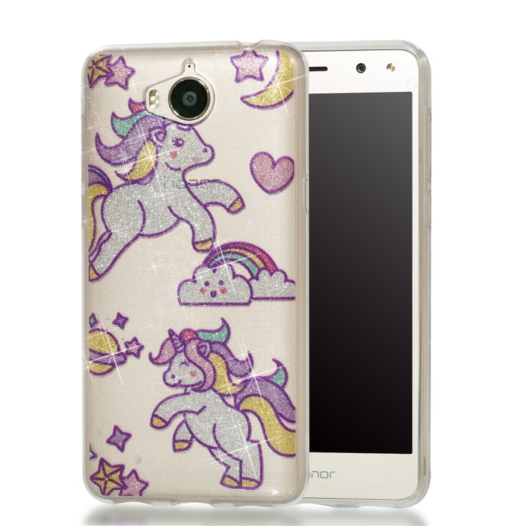 Clear Flash Powder IMD TPU Phone Case for Huawei Y5 (2017) / Y6 (2017) - Unicorn-1