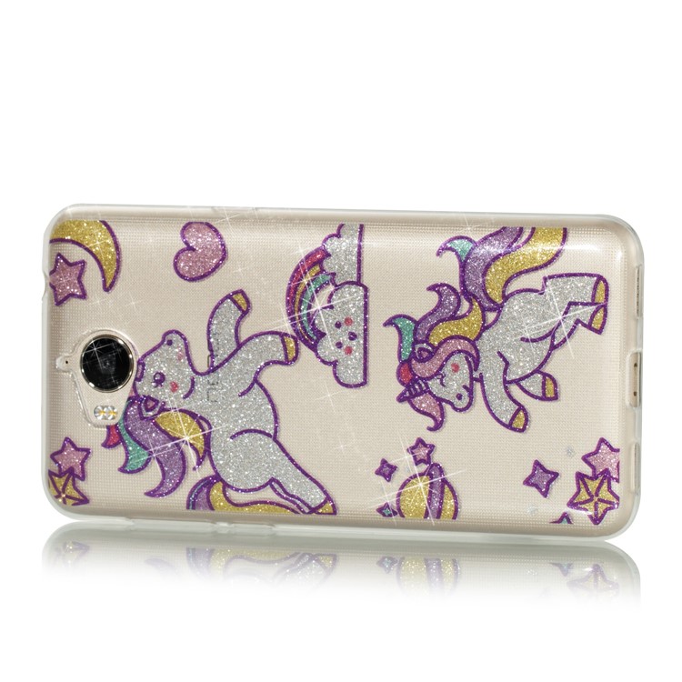 Clear Flash Powder IMD TPU Phone Case for Huawei Y5 (2017) / Y6 (2017) - Unicorn-3