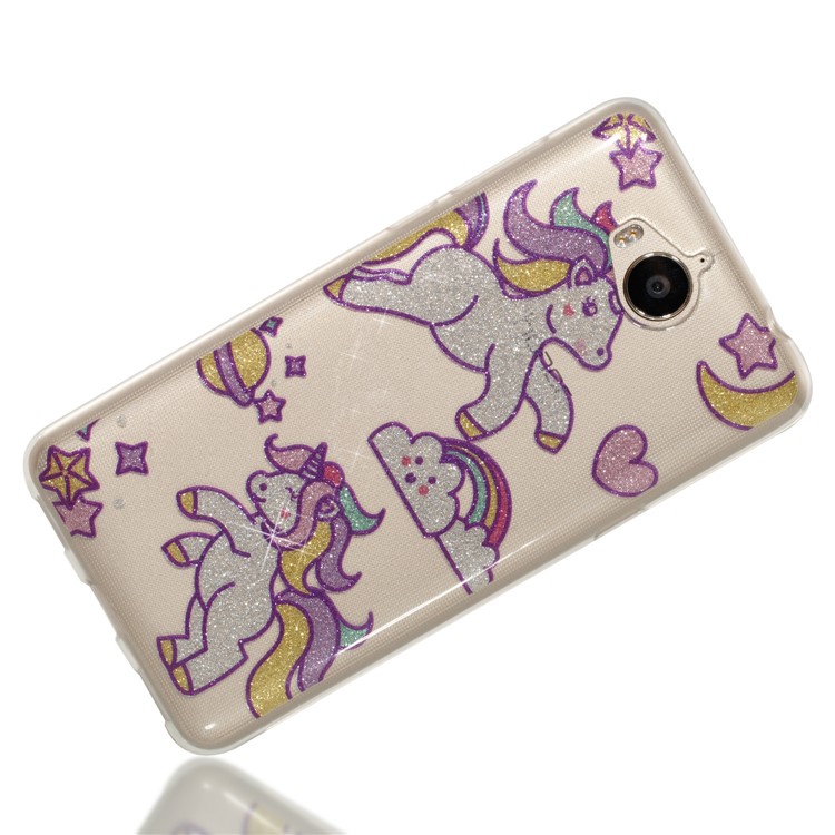 Clear Flash Powder IMD TPU Phone Case for Huawei Y5 (2017) / Y6 (2017) - Unicorn-4