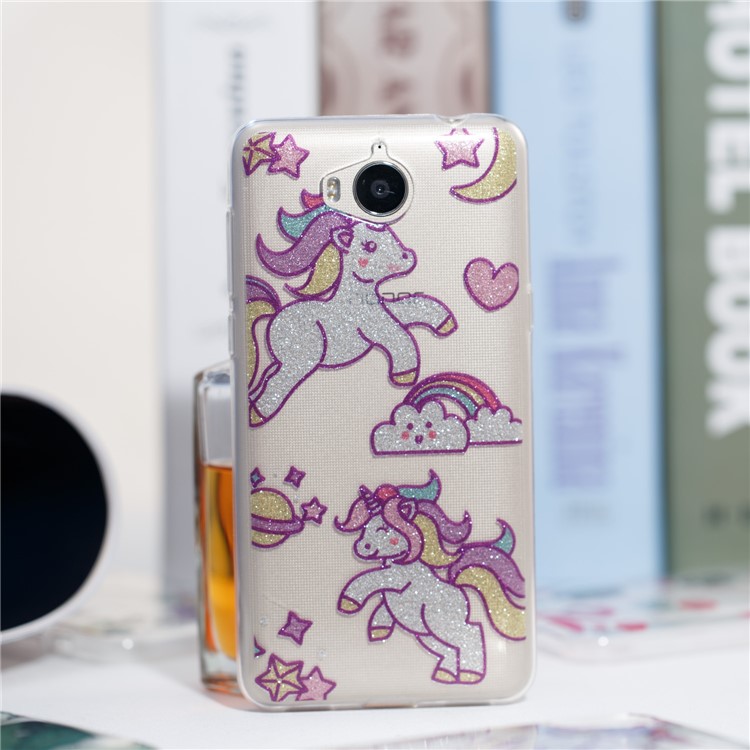Clear Flash Powder IMD TPU Phone Case for Huawei Y5 (2017) / Y6 (2017) - Unicorn-5