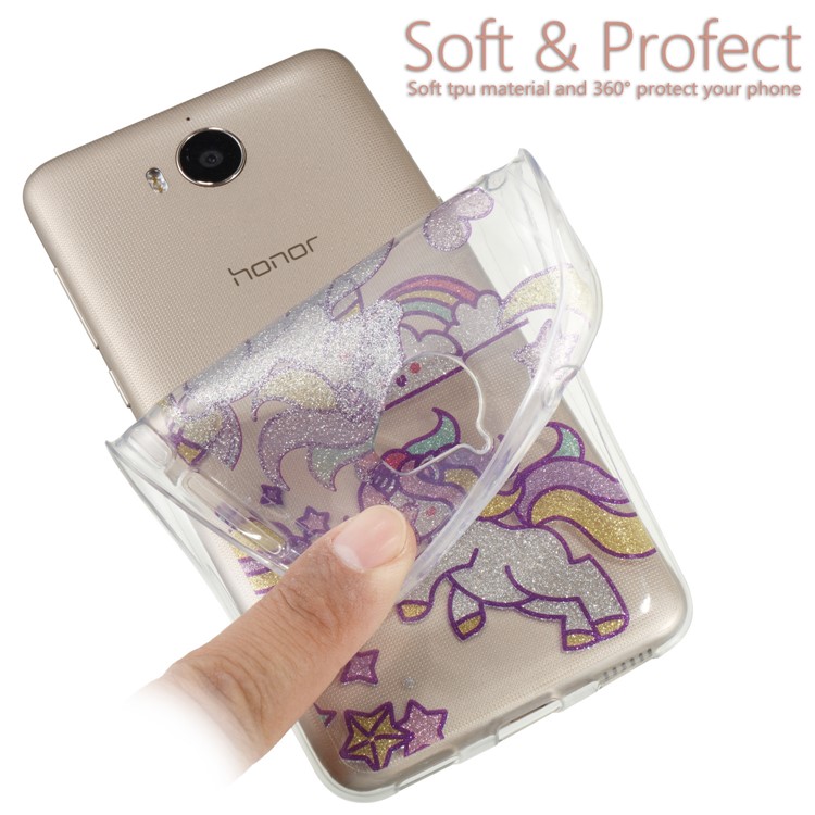 Clear Flash Powder IMD TPU Phone Case for Huawei Y5 (2017) / Y6 (2017) - Unicorn-6