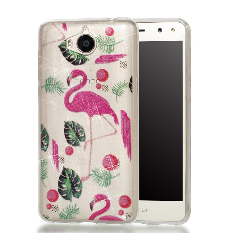 Clear Flash Powder IMD TPU Phone Cover for Huawei Y5 (2017) / Y6 (2017) - Flamingo-1