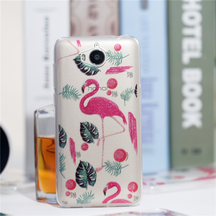Clear Flash Powder IMD TPU Phone Cover for Huawei Y5 (2017) / Y6 (2017) - Flamingo-4