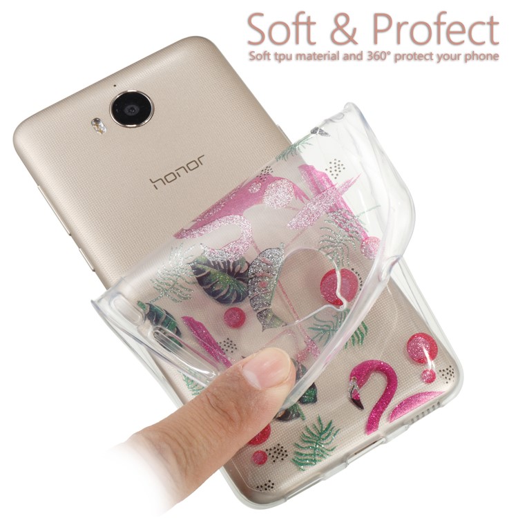 Clear Flash Powder IMD TPU Phone Cover for Huawei Y5 (2017) / Y6 (2017) - Flamingo-5