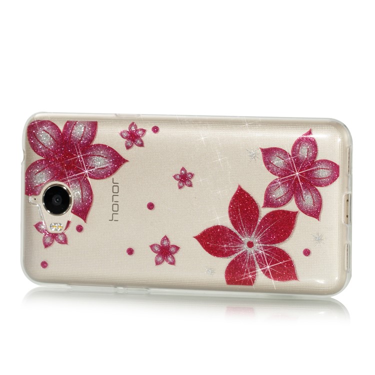 Clear Flash Powder IMD TPU Phone Shell for Huawei Y5 (2017) / Y6 (2017) - Red Flower-2