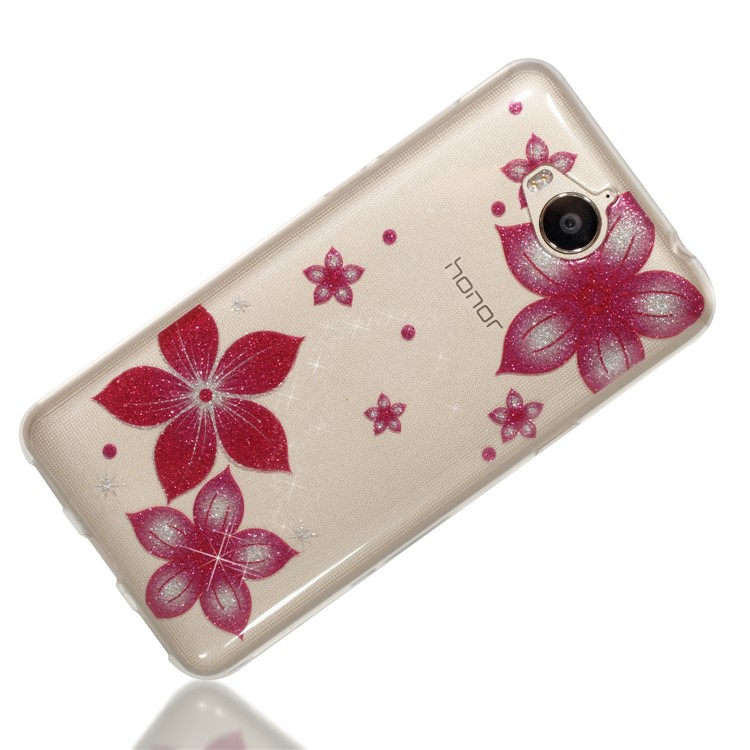 Clear Flash Powder IMD TPU Phone Shell for Huawei Y5 (2017) / Y6 (2017) - Red Flower-3