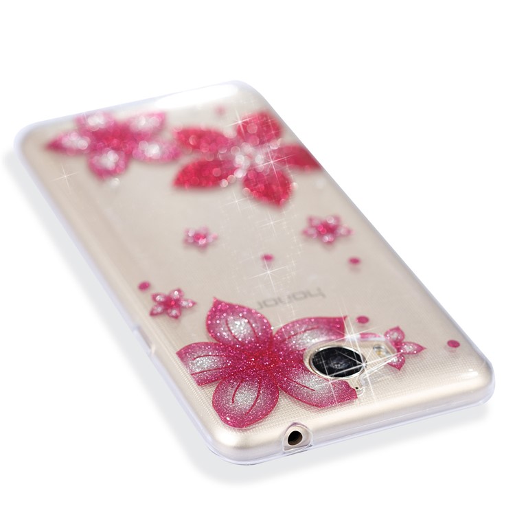 Clear Flash Powder IMD TPU Phone Shell for Huawei Y5 (2017) / Y6 (2017) - Red Flower-6