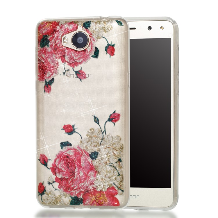Clear Flash Powder IMD TPU Mobile Cover for Huawei Y5 (2017) / Y6 (2017) - Blooming Flower-1