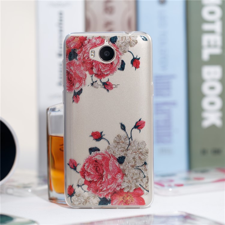 Clear Flash Powder IMD TPU Mobile Cover for Huawei Y5 (2017) / Y6 (2017) - Blooming Flower-4