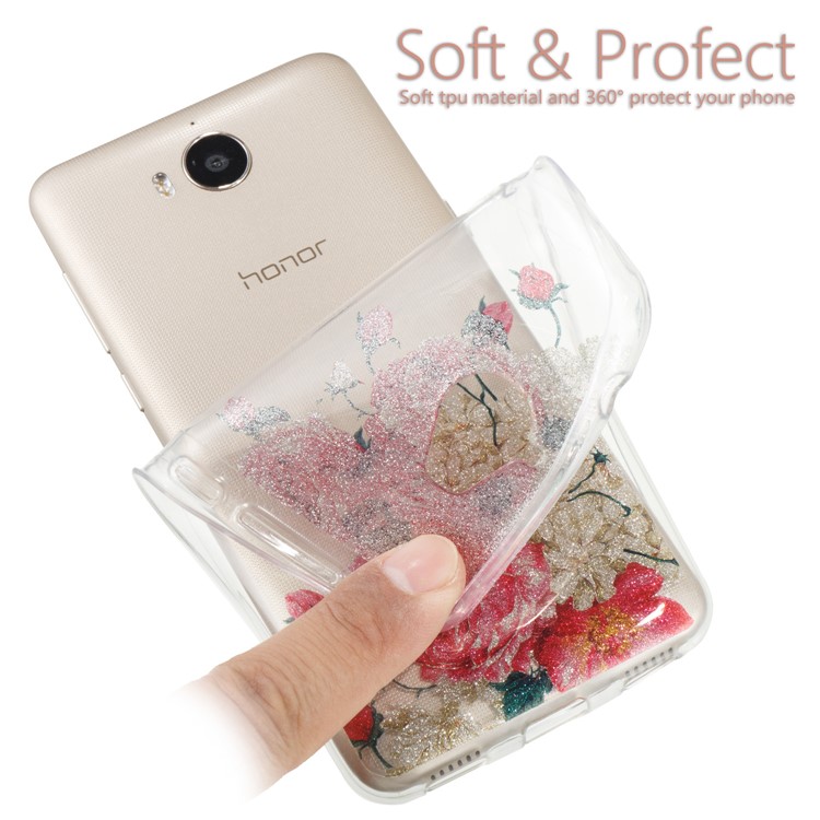 Clear Flash Powder IMD TPU Mobile Cover for Huawei Y5 (2017) / Y6 (2017) - Blooming Flower-5
