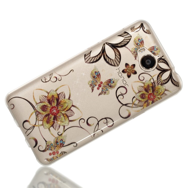 Clear Flash Powder IMD TPU Mobile Shell for Huawei Y5 (2017) / Y6 (2017) - Butterfly and Flower-3