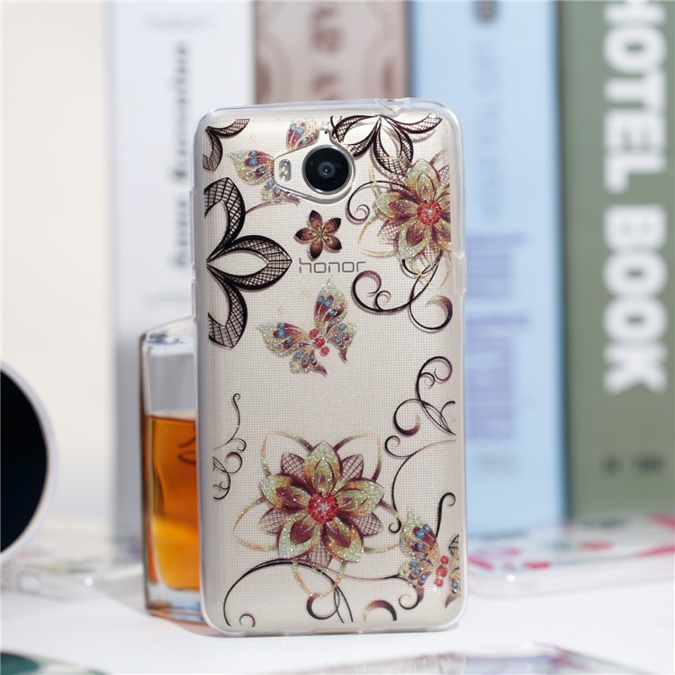 Clear Flash Powder IMD TPU Mobile Shell for Huawei Y5 (2017) / Y6 (2017) - Butterfly and Flower-4
