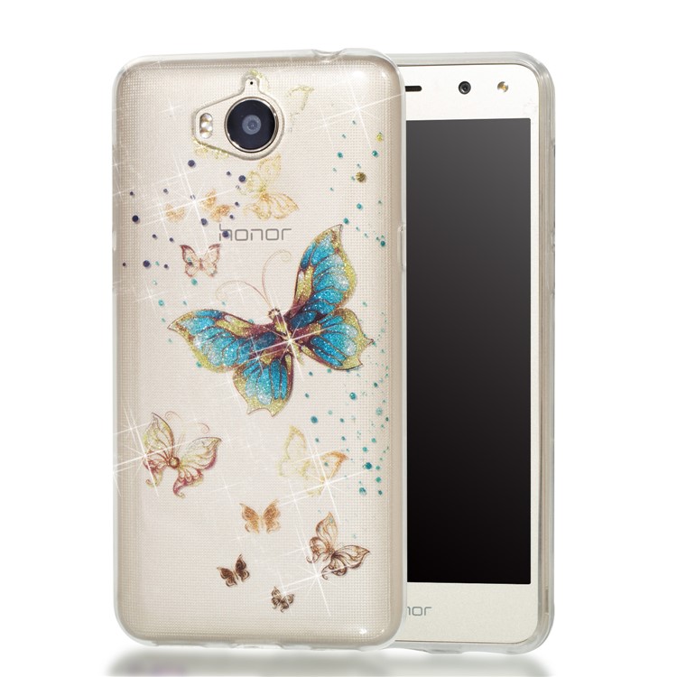 Clear Flash Powder IMD TPU Mobile Casing for Huawei Y5 (2017) / Y6 (2017) - Shiny Butterfly-1