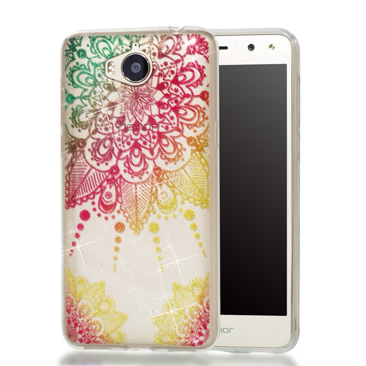 IMD Clear Flash Powder TPU Cellphone Case for Huawei Y5 (2017) / Y6 (2017) - Mandala Flower-1