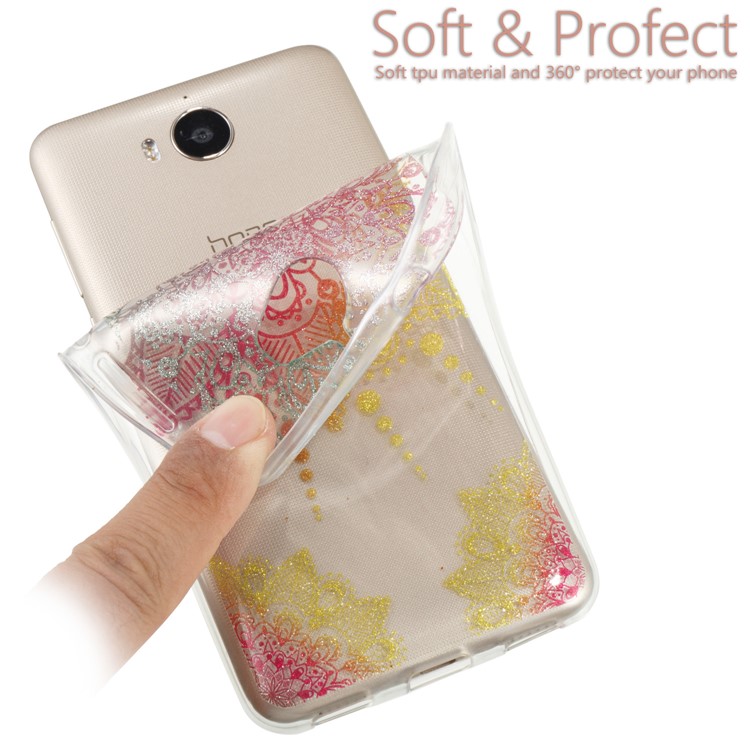 IMD Clear Flash Powder TPU Cellphone Case for Huawei Y5 (2017) / Y6 (2017) - Mandala Flower-5