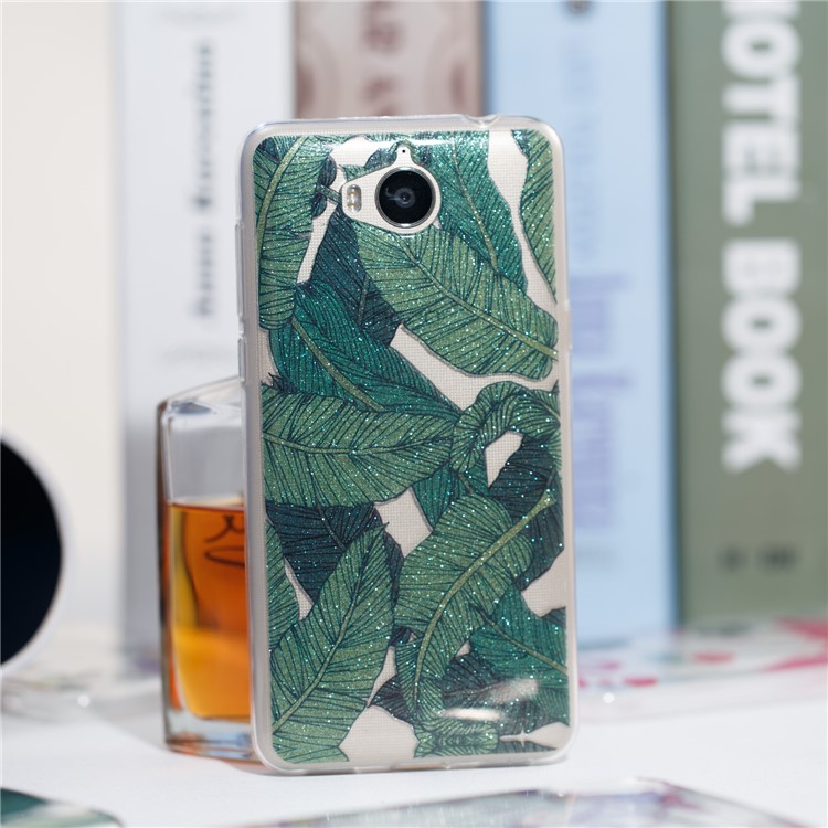 Clear Flash Powder IMD TPU Soft Cover Case for Huawei Y5 (2017) / Y6 (2017) - Leaves-4