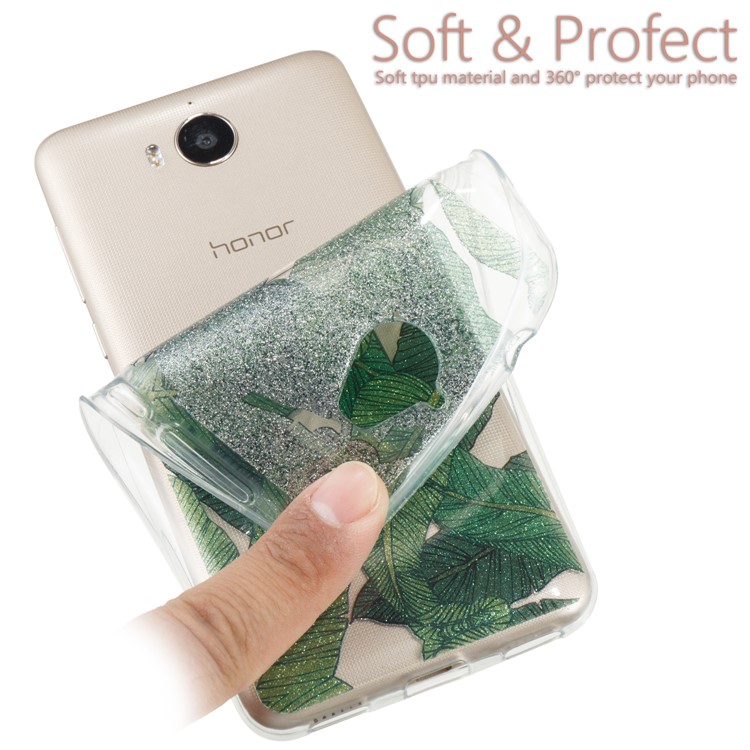 Clear Flash Powder IMD TPU Soft Cover Case for Huawei Y5 (2017) / Y6 (2017) - Leaves-5