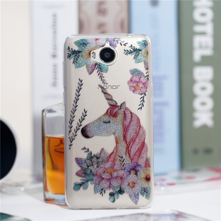 Clear Flash Powder IMD TPU Protector Cover for Huawei Y5 (2017) / Y6 (2017) - Flower and Unicorn-4