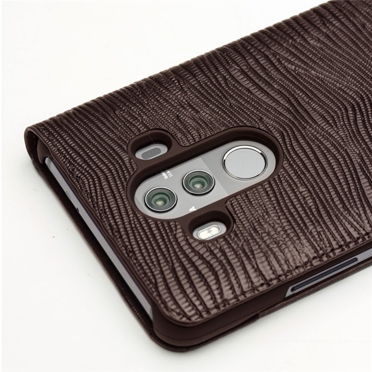 QIALINO for Huawei Mate 10 Pro Lizard Texture View Window Smart Genuine Cowhide Leather Cover - Brown-5