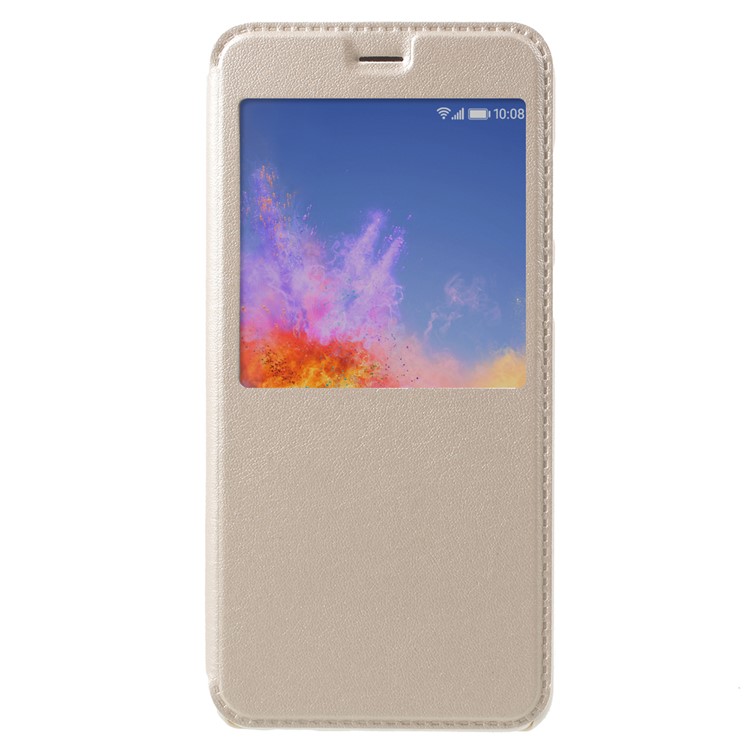 Window View Leather Phone Flip Phone Case with Stand for Huawei Honor 7X - Gold-1