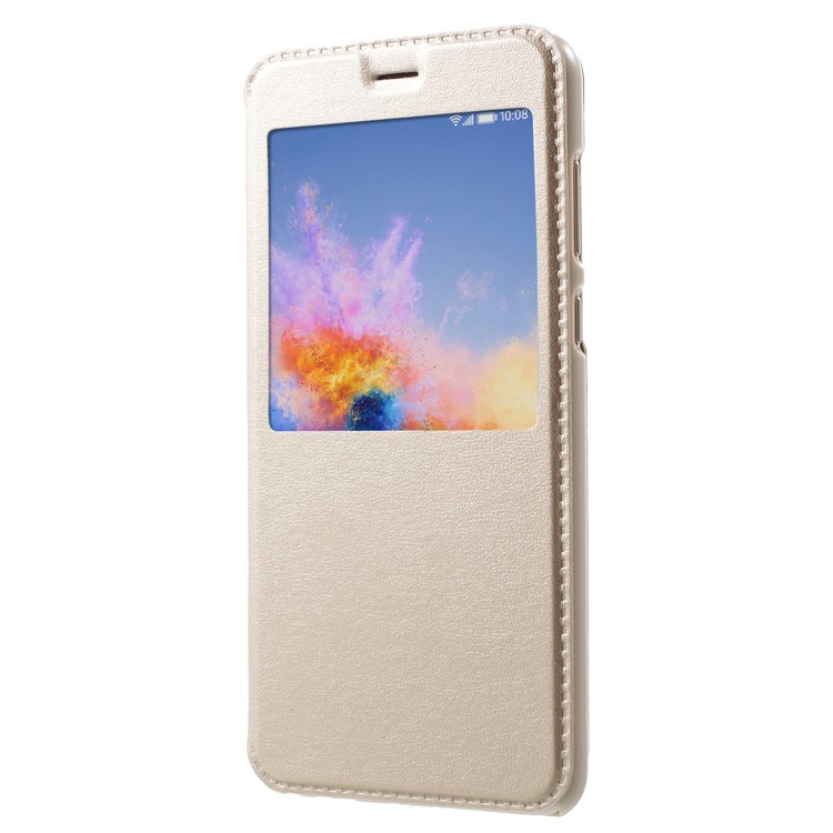 Window View Leather Phone Flip Phone Case with Stand for Huawei Honor 7X - Gold-2