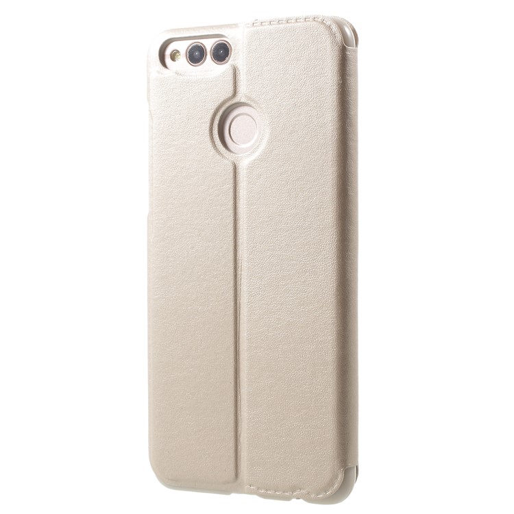 Window View Leather Phone Flip Phone Case with Stand for Huawei Honor 7X - Gold-3