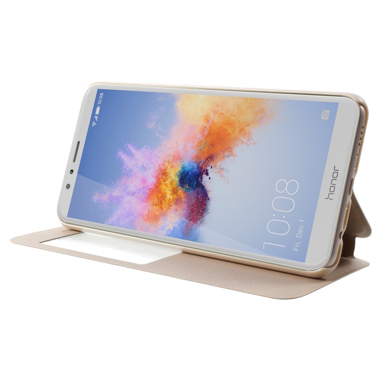 Window View Leather Phone Flip Phone Case with Stand for Huawei Honor 7X - Gold-4