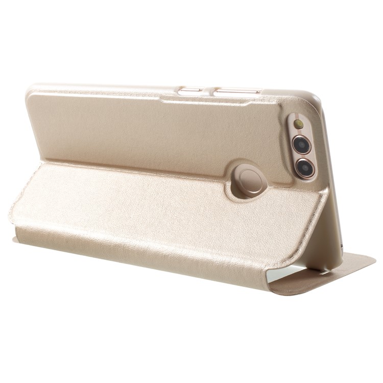 Window View Leather Phone Flip Phone Case with Stand for Huawei Honor 7X - Gold-5