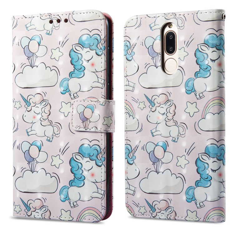 Vivid Pattern Stand Leather Wallet Cellphone Case for Huawei Mate 10 Lite / nova 2i / Maimang 6 / Honor 9i (India) - Unicorns-1