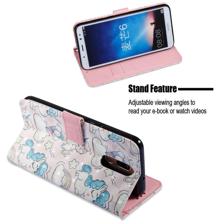 Vivid Pattern Stand Leather Wallet Cellphone Case for Huawei Mate 10 Lite / nova 2i / Maimang 6 / Honor 9i (India) - Unicorns-6