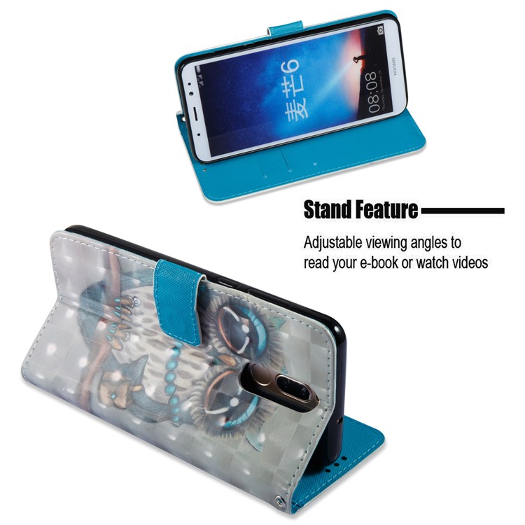 Vivid Pattern Stand Leather Wallet Cellphone Casing for Huawei Mate 10 Lite / nova 2i / Maimang 6 / Honor 9i (India) - Owl-6