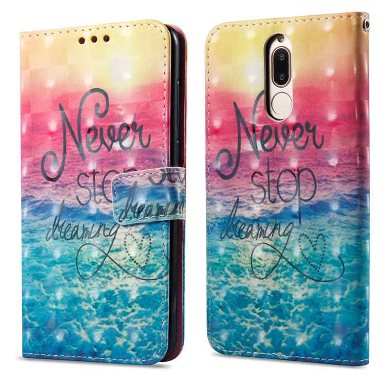 Vivid Pattern Stand Leather Wallet Cellphone Casing Cover for Huawei Mate 10 Lite / nova 2i / Maimang 6 / Honor 9i (India) - Blue Wave-1
