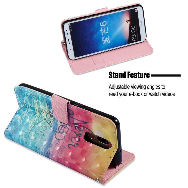 Vivid Pattern Stand Leather Wallet Cellphone Casing Cover for Huawei Mate 10 Lite / nova 2i / Maimang 6 / Honor 9i (India) - Blue Wave-6