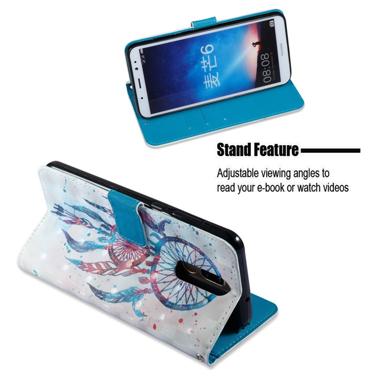 Vivid Pattern Stand Leather Wallet Phone Cover for Huawei Mate 10 Lite / nova 2i / Maimang 6 / Honor 9i (India) - Colorful Dream Catcher-6