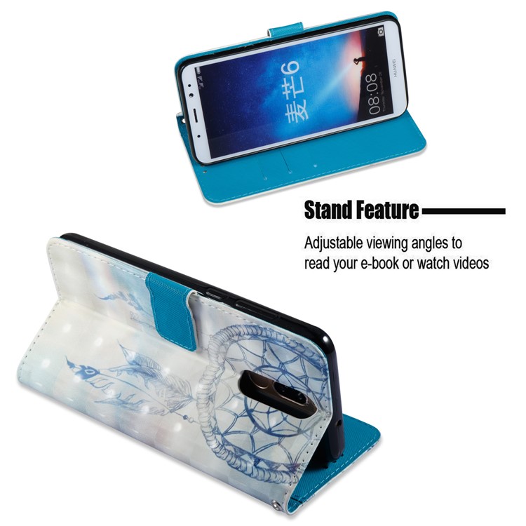 Vivid Pattern Stand Leather Wallet Phone Casing for Huawei Mate 10 Lite / nova 2i / Maimang 6 / Honor 9i (India) - Blue Dream Catcher-6