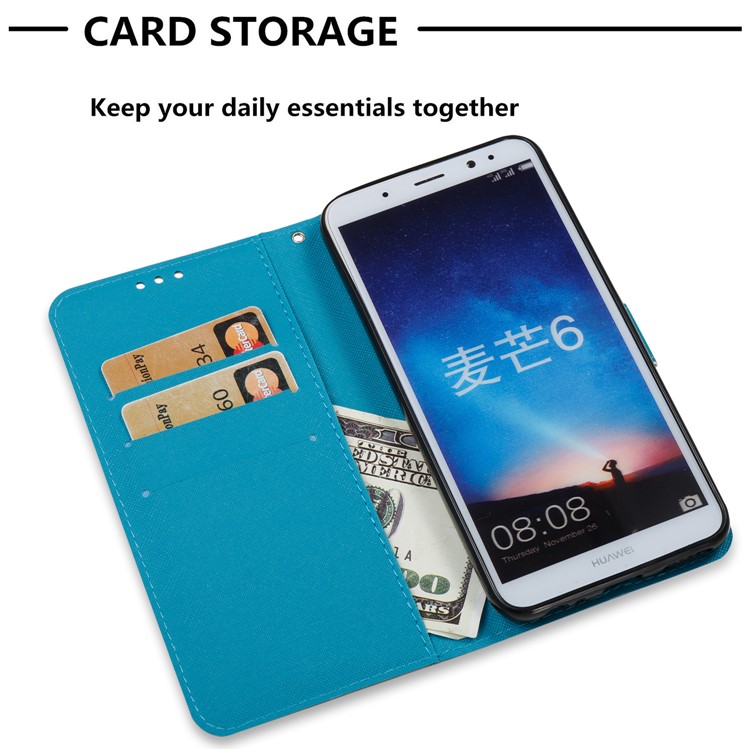 Vivid Pattern Stand Leather Wallet Phone Casing for Huawei Mate 10 Lite / nova 2i / Maimang 6 / Honor 9i (India) - Blue Dream Catcher-7
