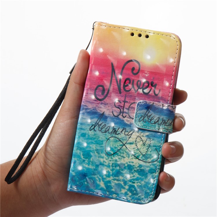 3D Vivid Pattern Stand Leather Wallet Cellphone Case for Huawei P9 Lite Mini / Enjoy 7 / Y6 Pro (2017) - Blue Wave-2