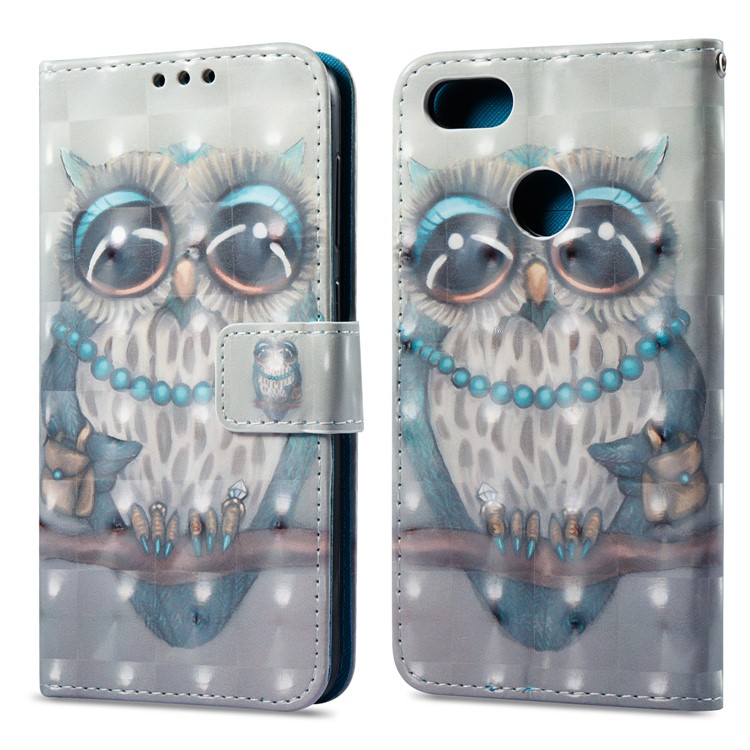 3D Vivid Pattern Stand Leather Wallet Phone Accessory Cover for Huawei P9 Lite Mini / Enjoy 7 / Y6 Pro (2017) - Owl-1
