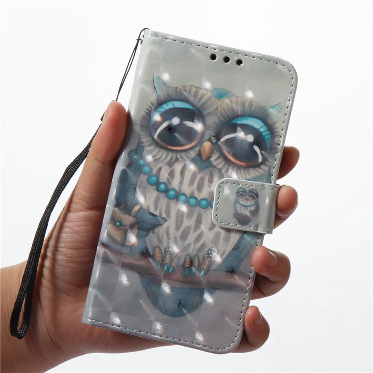 3D Vivid Pattern Stand Leather Wallet Phone Accessory Cover for Huawei P9 Lite Mini / Enjoy 7 / Y6 Pro (2017) - Owl-2