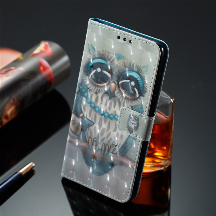 3D Vivid Pattern Stand Leather Wallet Phone Accessory Cover for Huawei P9 Lite Mini / Enjoy 7 / Y6 Pro (2017) - Owl-4