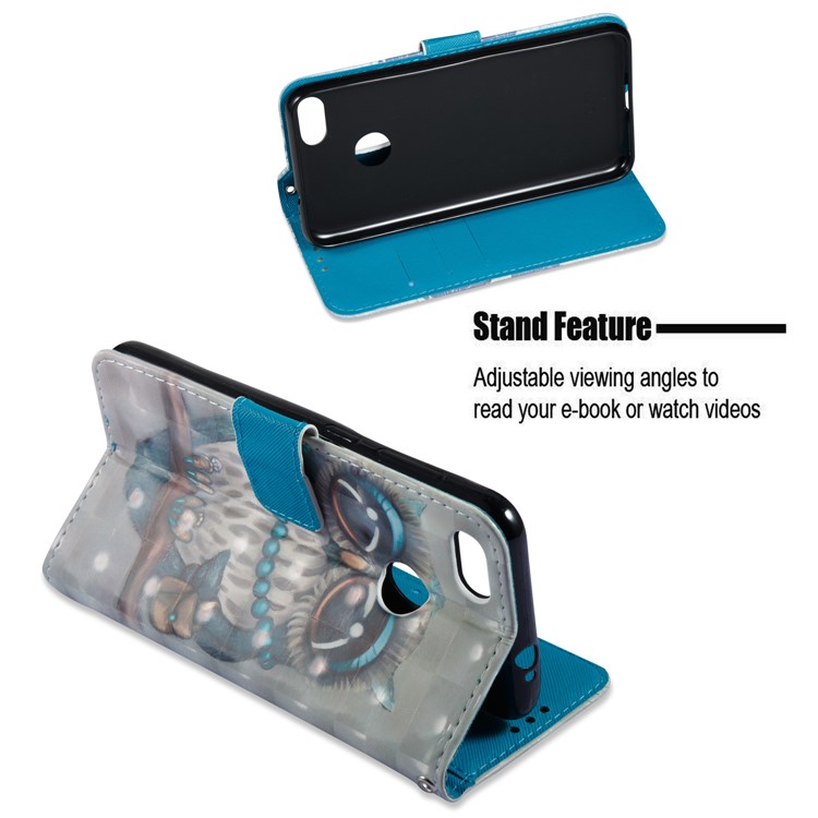 3D Vivid Pattern Stand Leather Wallet Phone Accessory Cover for Huawei P9 Lite Mini / Enjoy 7 / Y6 Pro (2017) - Owl-6