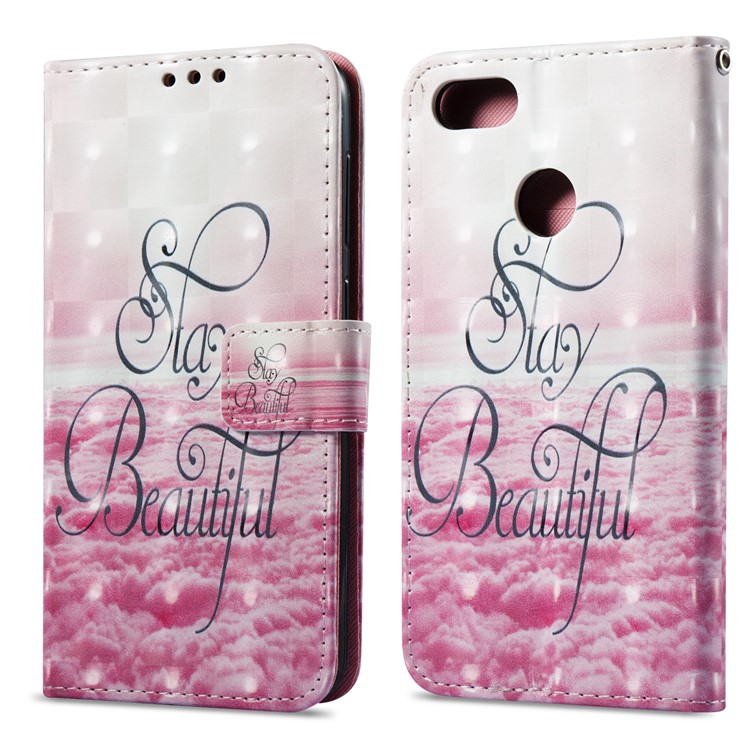 3D Vivid Pattern Stand Leather Wallet Phone Accessory Case for Huawei P9 Lite Mini / Enjoy 7 / Y6 Pro (2017) - Pink Wave-1