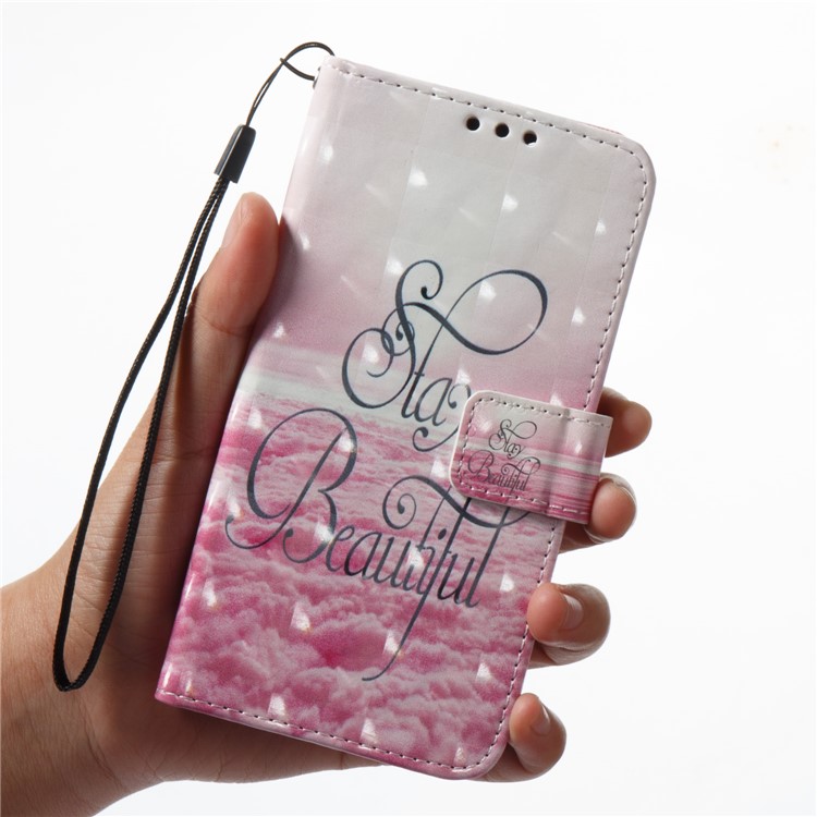 3D Vivid Pattern Stand Leather Wallet Phone Accessory Case for Huawei P9 Lite Mini / Enjoy 7 / Y6 Pro (2017) - Pink Wave-2