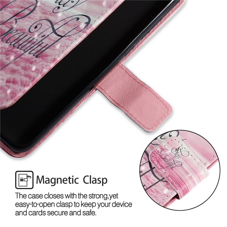 3D Vivid Pattern Stand Leather Wallet Phone Accessory Case for Huawei P9 Lite Mini / Enjoy 7 / Y6 Pro (2017) - Pink Wave-3