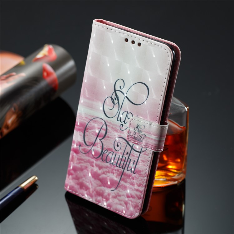3D Vivid Pattern Stand Leather Wallet Phone Accessory Case for Huawei P9 Lite Mini / Enjoy 7 / Y6 Pro (2017) - Pink Wave-4